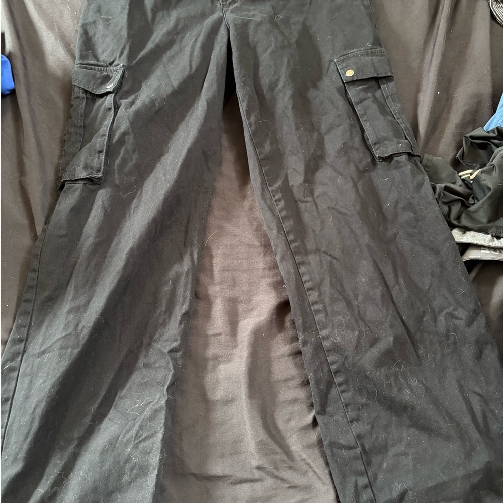 Ambiance Black Cargo Pants Lightweight Straight Fit